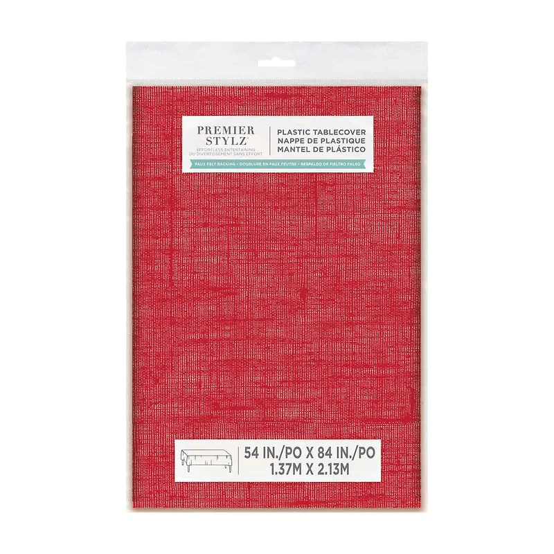 Premier Stylz Faux Felt Backing Red Plastic Tablecover, 54x84 in