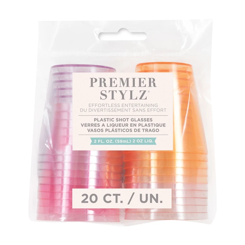 Premier Stylz Pink Peach Shot Glasses, 2 oz, 20 ct