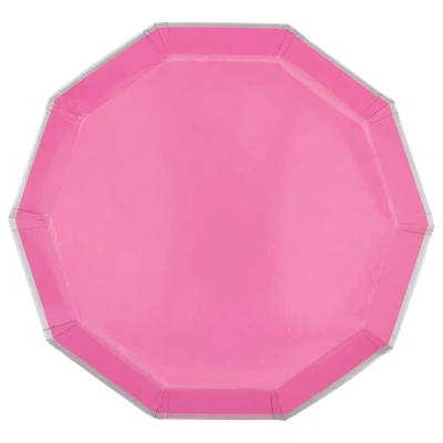 Pink Peony Hexagon Shaped Paper Plates, 7 in, 8 ct