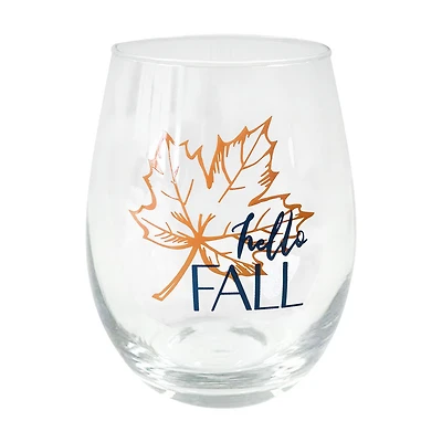 Harvest Glass Stemless Wine Glass with Leaf Motif