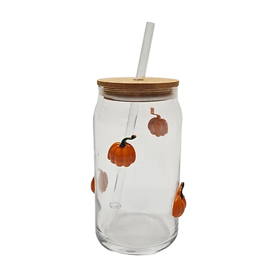Harvest Clear Glass Sipper with Pumpkin Figurine, 16 oz