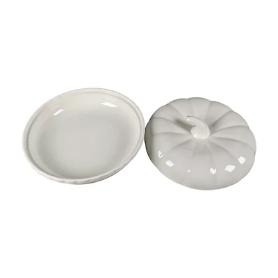 White Ceramic Pumpkin Shape Pie Holder With Lid