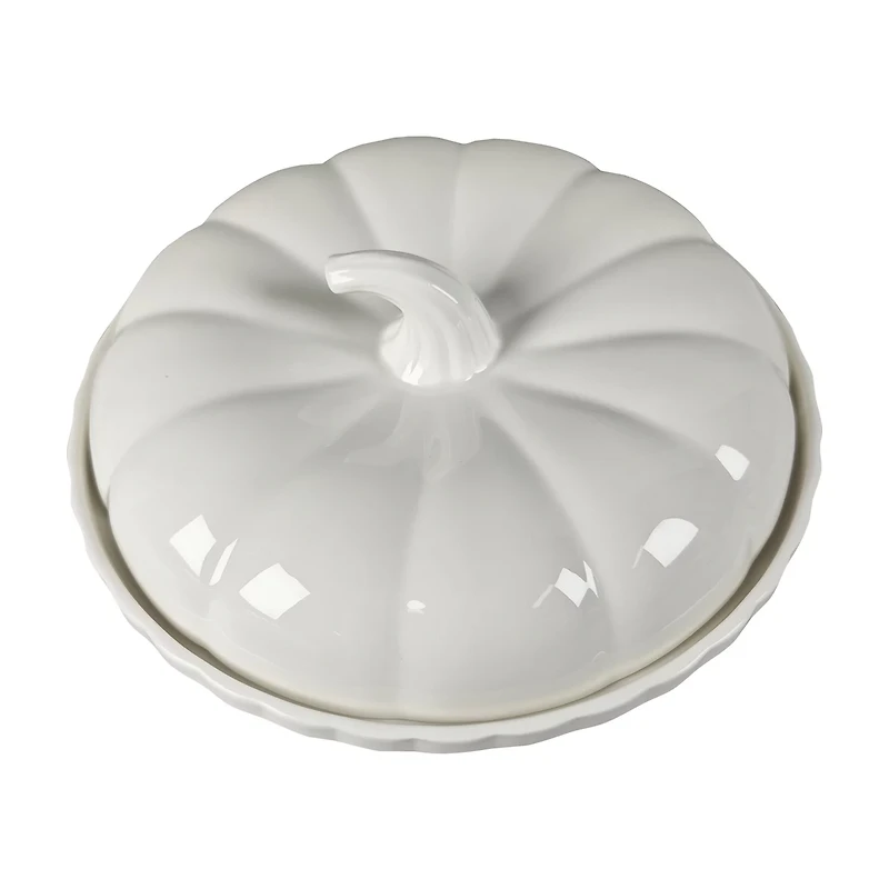 White Ceramic Pumpkin Shape Pie Holder With Lid