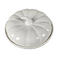 White Ceramic Pumpkin Shape Pie Holder With Lid