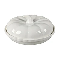 White Ceramic Pumpkin Shape Pie Holder With Lid