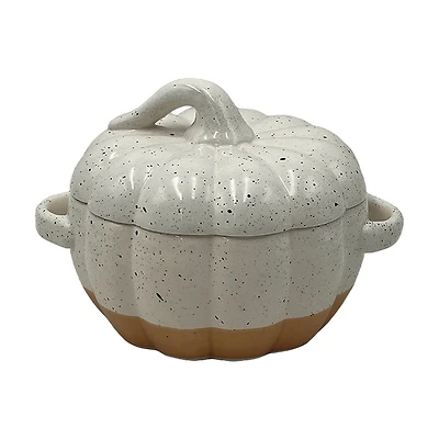 Fall Harvest White Pumpkin-Shaped Ceramic Cookie Jar