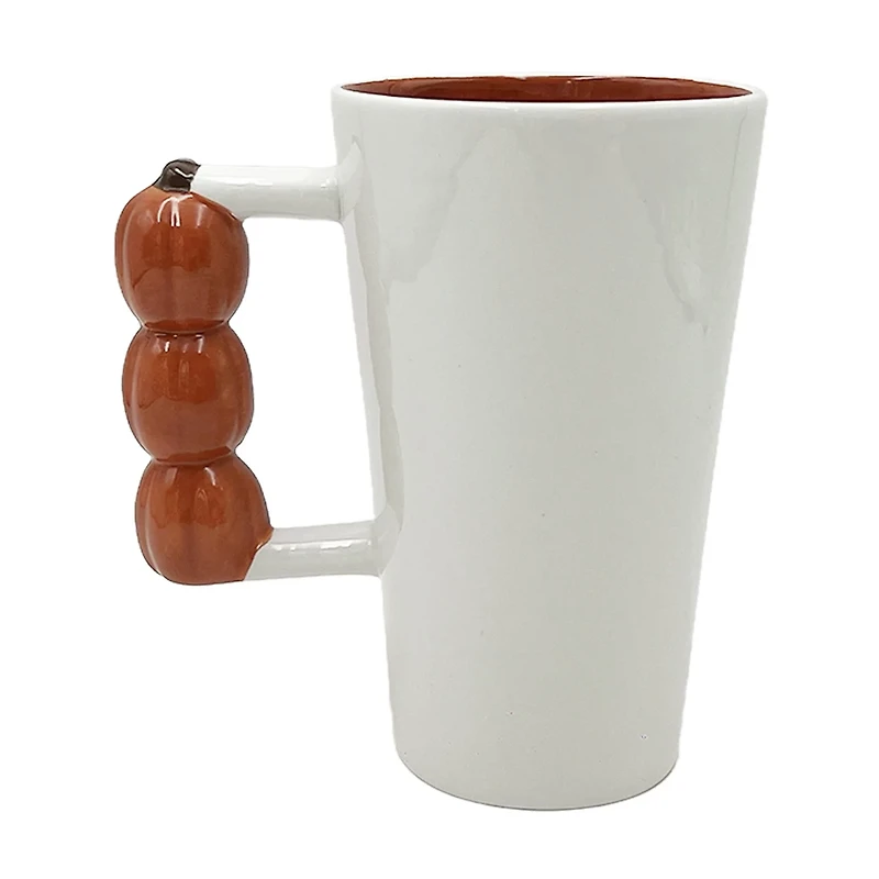 Harvest White and Orange Ceramic Tall Latte Mug with Pumpkin Handle