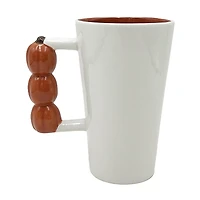 Harvest White and Orange Ceramic Tall Latte Mug with Pumpkin Handle