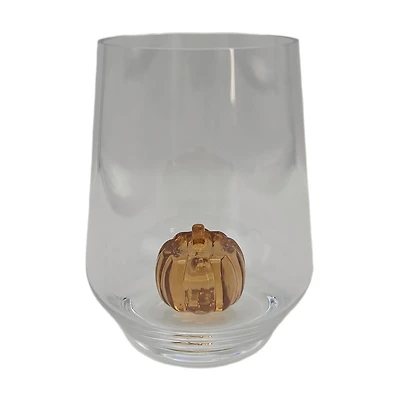 Harvest Glass Stemless Wine Glass with 3D Pumpkin Base