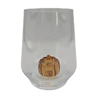 Harvest Glass Stemless Wine Glass with 3D Pumpkin Base