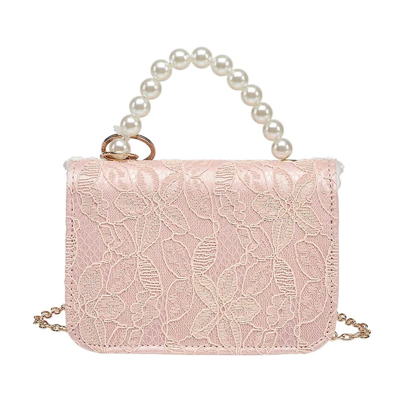 Willow & Ruby Kids Pink Lace Mini Crossbody Bag with Pearl-Like Handle & Cherry Charm