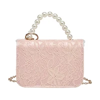 Willow & Ruby Kids Pink Lace Mini Crossbody Bag with Pearl-Like Handle & Cherry Charm