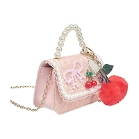 Willow & Ruby Kids Pink Lace Mini Crossbody Bag with Pearl-Like Handle & Cherry Charm