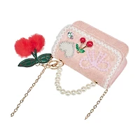 Willow & Ruby Kids Pink Lace Mini Crossbody Bag with Pearl-Like Handle & Cherry Charm