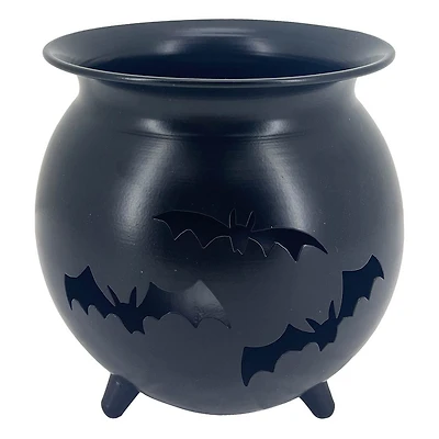 Black Metal Cauldron with Bat Cutouts