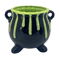 Halloween Black Ceramic Cauldron with Green Slime, 8x7 in