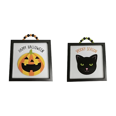 Framed Halloween Wall Decor with Beaded Hanger, 8x8 in, 2 Assorted Designs