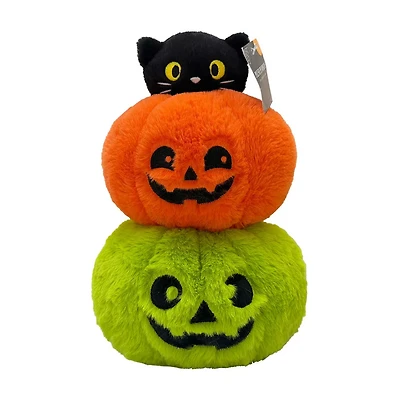 Halloween Plush Pumpkin Stack with Kitten, 10 Inch