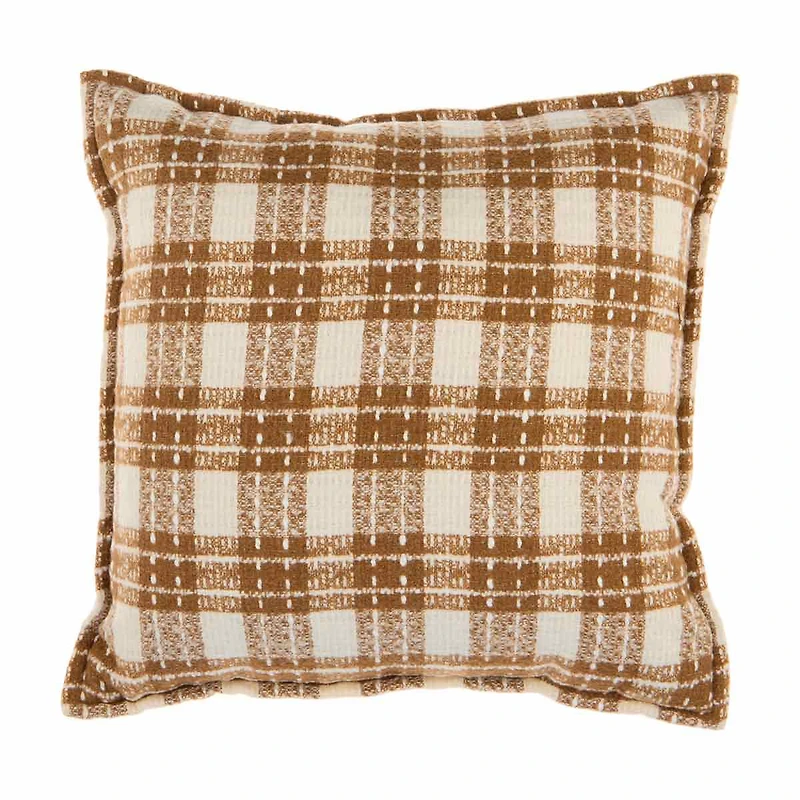 Harvest Brown & Cream Plaid Throw Pillow 18 in x 18 in