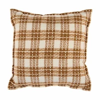 Harvest Brown & Cream Plaid  Throw Pillow 18 in x 18 in