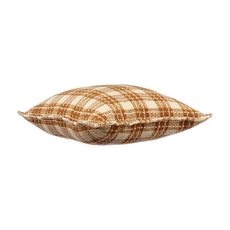 Harvest Brown & Cream Plaid Throw Pillow 18 in x 18 in