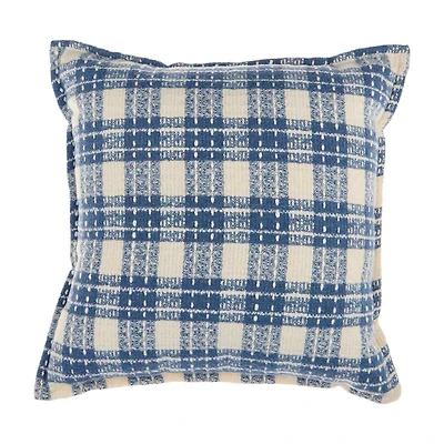 Harvest Blue & Cream Plaid Throw Pillow 18 in x 18 in