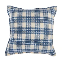 Harvest Blue & Cream Plaid Throw Pillow 18 in x 18 in