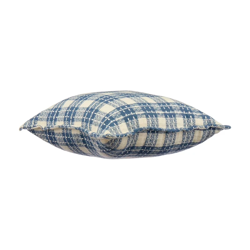 Harvest Blue & Cream Plaid Throw Pillow 18 in x 18 in