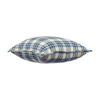 Harvest Blue & Cream Plaid Throw Pillow 18 in x 18 in