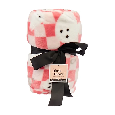 Halloween Pink Ghost Print Plush Throw Blanket, 50x60 in