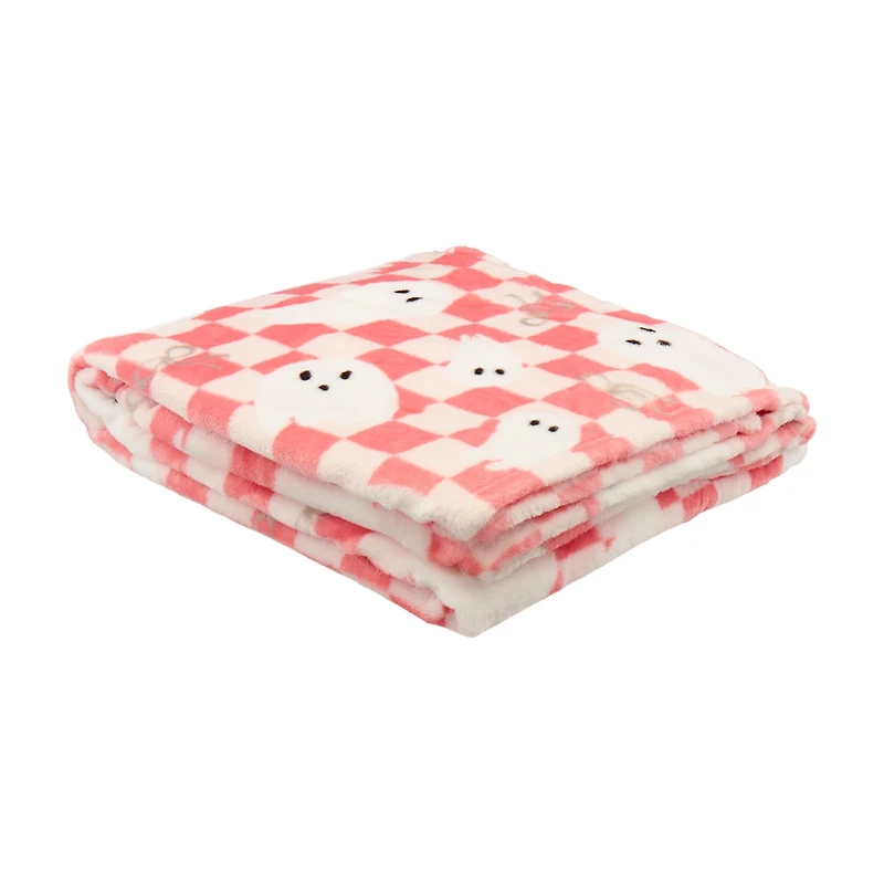 Halloween Pink Ghost Print Plush Throw Blanket, 50x60 in