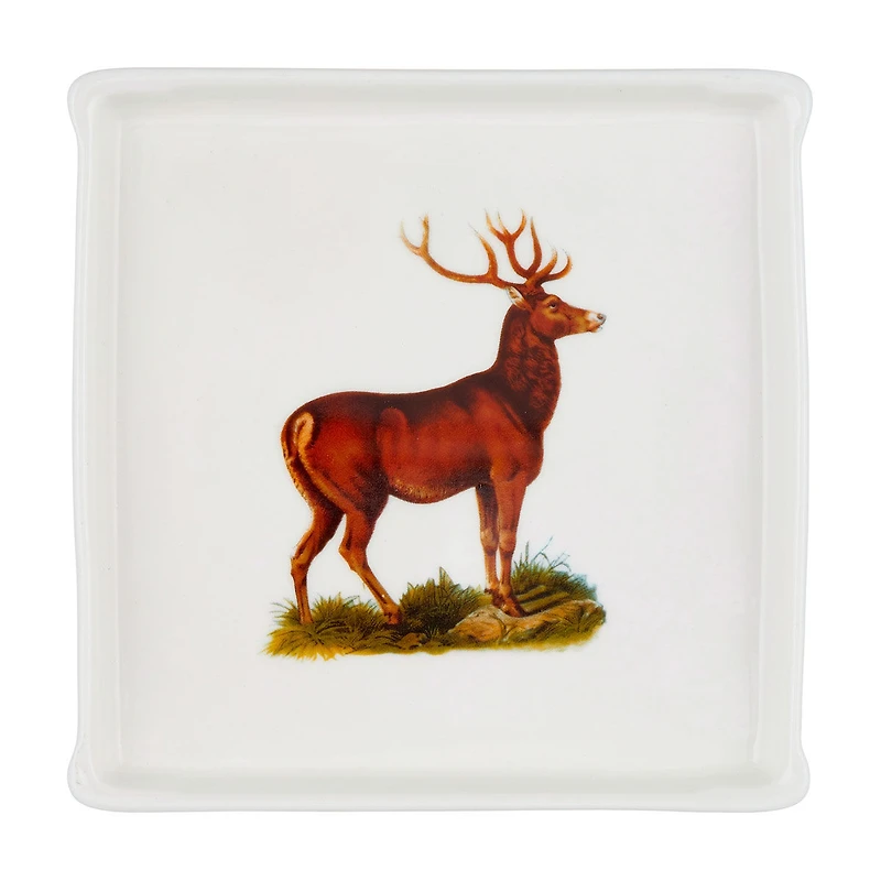 Holly Williams Fall Printed Deer Trinket Tray Décor, 6 in x 6 in