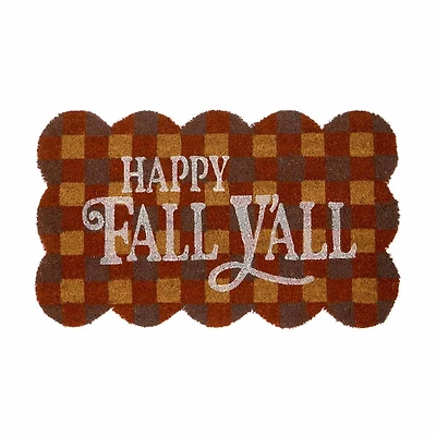 Harvest Plaid Happy Fall Y'All Scalloped Door Mat 18 in x 30 in