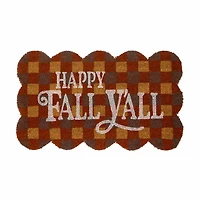 Harvest Plaid Happy Fall Y'All Scalloped Door Mat 18 in x 30 in