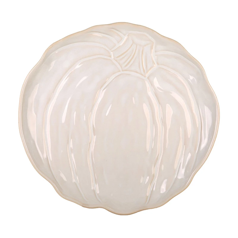 Large Antiqued Stoneware Pumpkin Platter