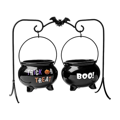 Halloween Hanging Cauldron Bowls with Stand