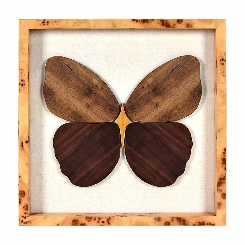 Butterfly Motif Art with Wooden Frame, 12.63x12.63 in