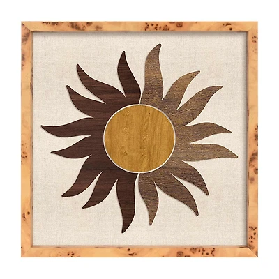 Sunburst Motif Art with Wooden Frame, 12.63x12.63 in
