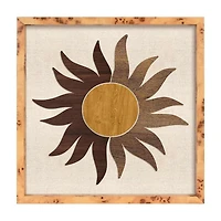 Sunburst Motif Art with Wooden Frame, 12.63x12.63 in