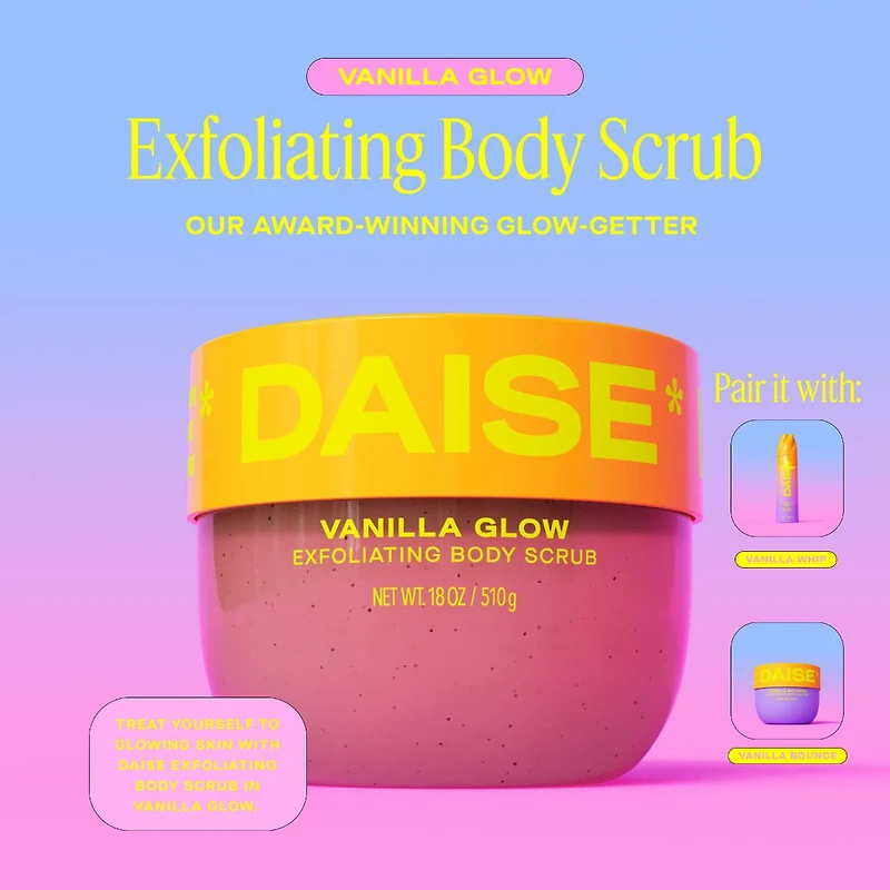 DAISE Exfoliating Body Scrub in Vanilla Glow, For Soft Glowing Skin, 510 g