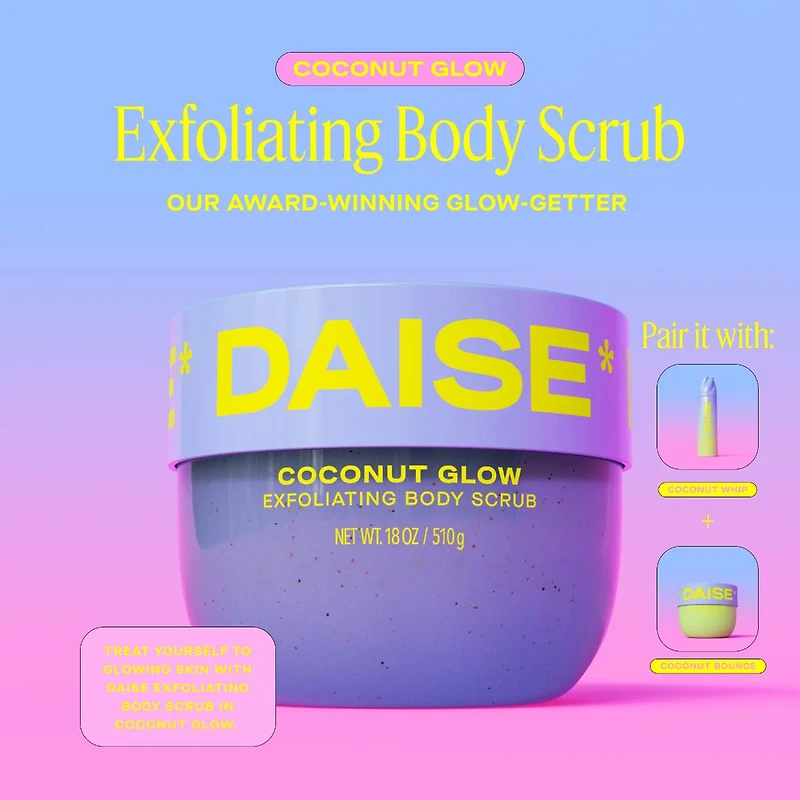 DAISE Exfoliating Body Scrub in Coconut Glow, For Soft Glowing Skin, 510 g