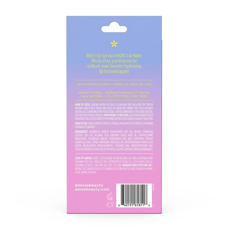 DAISE Lip Service Lip Balm Phone Pod in Strawberry Kiss, With Vitamin E and Shea
