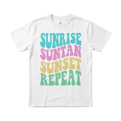 Summer "Sunrise, Suntan, Sunset, Repeat" Retro Style T-Shirt