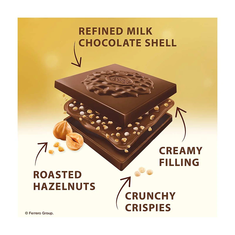 Ferrero Rocher Hazelnut and Milk Chocolate Squares, 22.2 oz, 60 ct