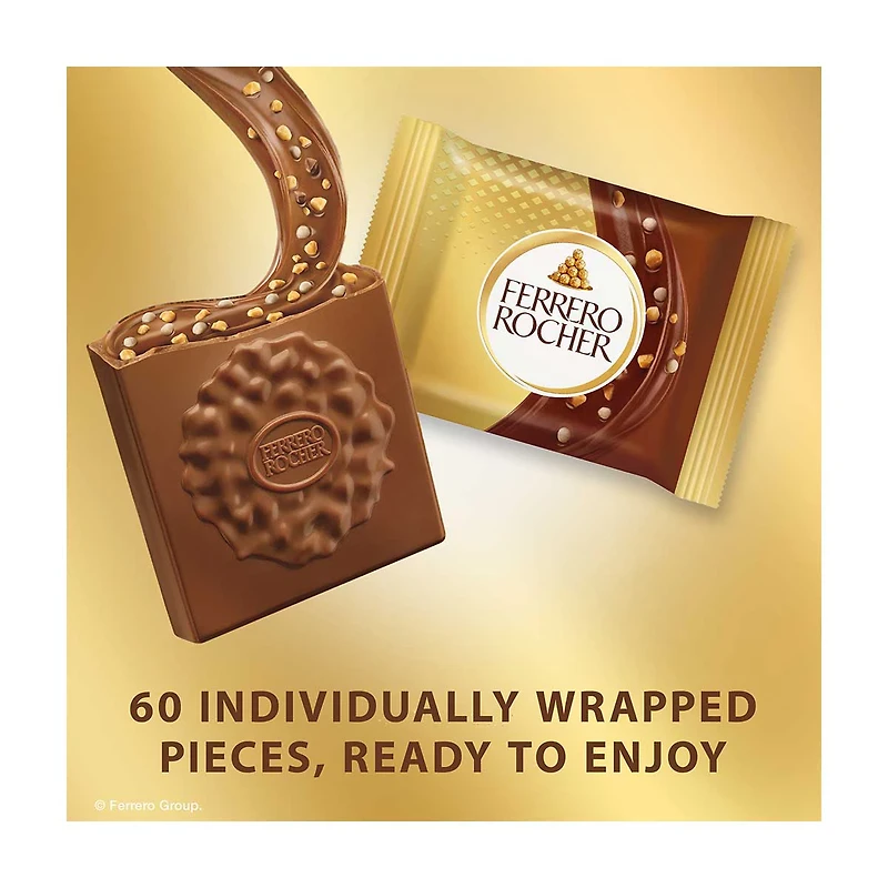 Ferrero Rocher Hazelnut and Milk Chocolate Squares, 22.2 oz, 60 ct