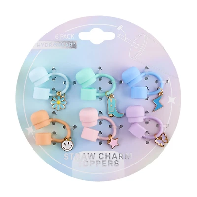 Hydragear Color Pop Straw Toppers with Charms, 6 pk