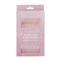 Core Light Pink Glass Straws & Straw Brush, 7.8 in, 7 piece set