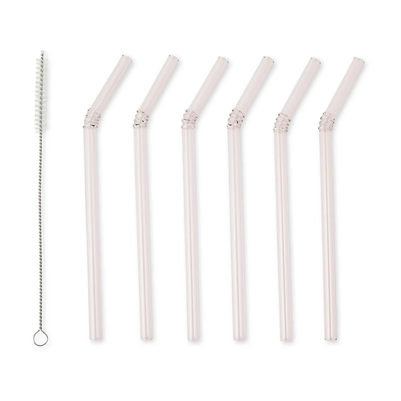 Core Light Pink Glass Straws & Straw Brush, 7.8 in, 7 piece set