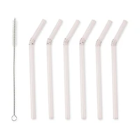 Core Light Pink Glass Straws & Straw Brush, 7.8 in, 7 piece set