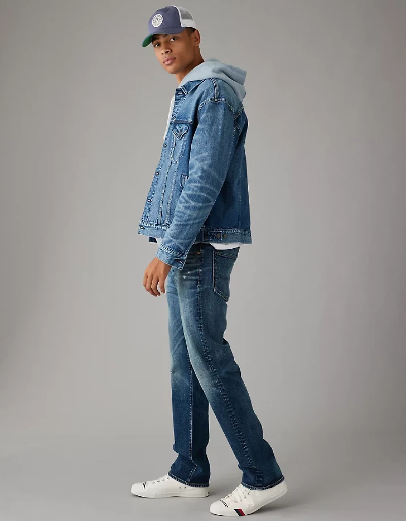 Jean coupe droite décontractée d’aspect vieilli EasyFlex AE